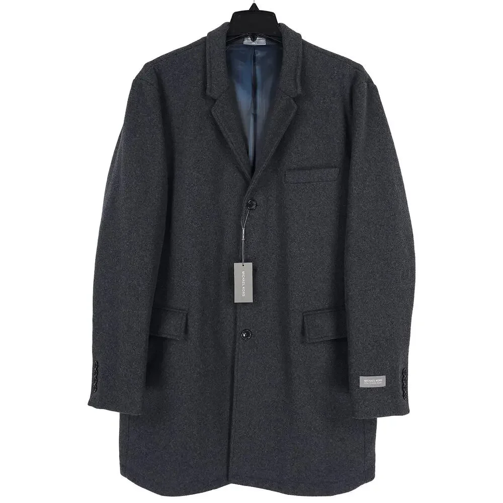 Michael Kors Mens Slim Fit Overcoat 46R Charcoal Grey Solid Stretch Wool Blend